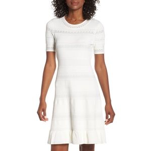 NWT Eliza J Pointelle Ruffle Hem Sweater Dress - M